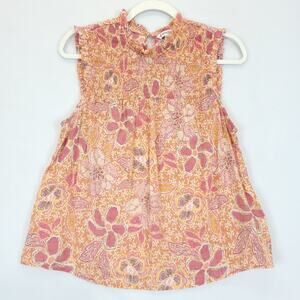 Nanette Lepore Top Sleeveless Ruffled Ruched Women L Short Sleeve Coral Pink